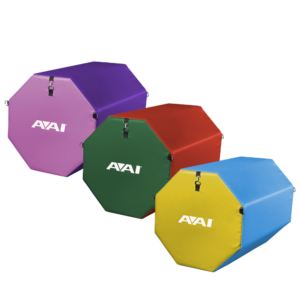 3 color variations of octagons: Lime/Marine Blue, Purple/Pink, and Red/Green